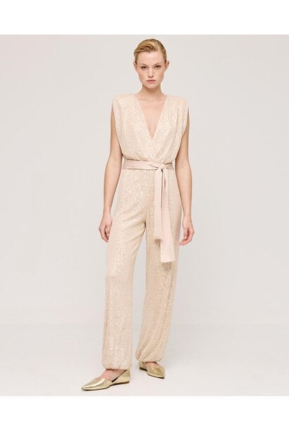 Wrap Sequin Jumpsuit Sand