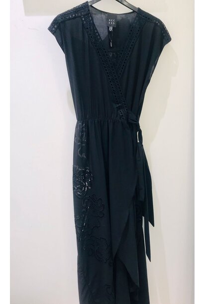 Wrap Dress With Openwork  Black