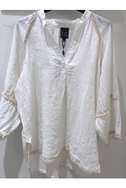 Blouse With V And Fringes Vanil