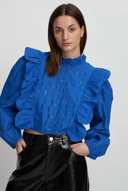 Blouse With Tongues And Embroideries 337 Clear Blue