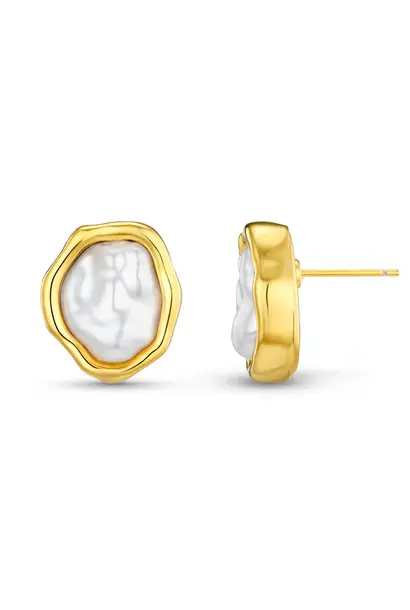 Organic Molten Pearl Stud Earrings
