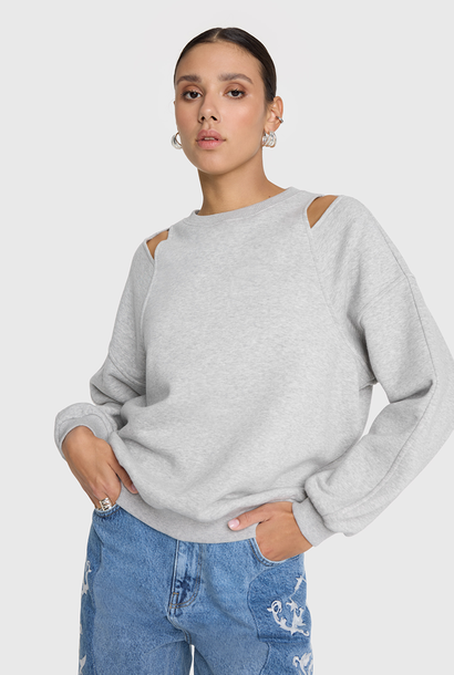 Knitted Cut Out Sweater - Soft Grey Melange