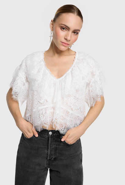 Woven lace Ruffle Top Soft White