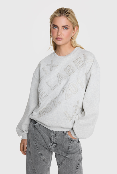 Knitted Text Patches Sweater - Light Grey Melange
