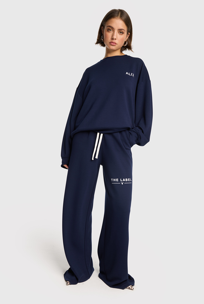 Knitted Wide Leg Scuba Pants - Navy