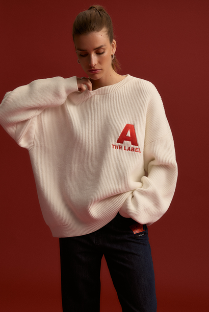 Knitted Basic Jumper 67 Cotton jacquard knit -Cream