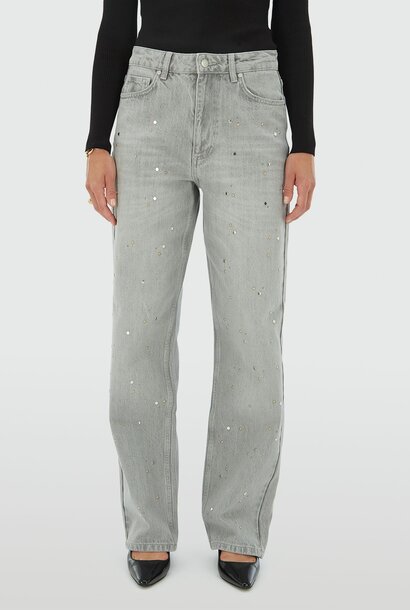 PHEBE mid rise jeans met studs - grey denim