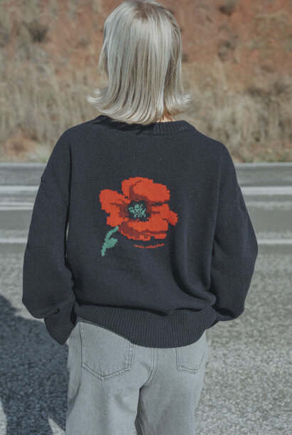MACARON Knittwear Pull - NAVY with poppy print - ONE SIZE