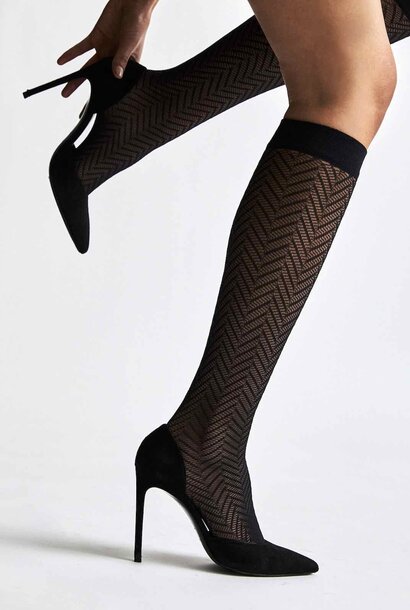Panty Socks Knee High  MRS ARROW Jacquard BLACK - OS