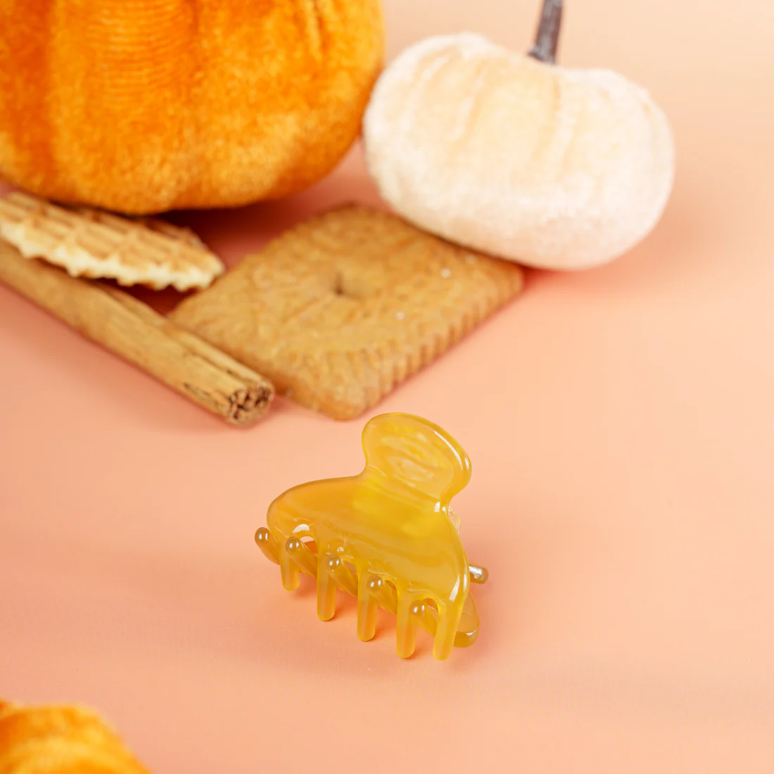 Lili (mini marmer haarspeld) - Effen Oker Geel-1