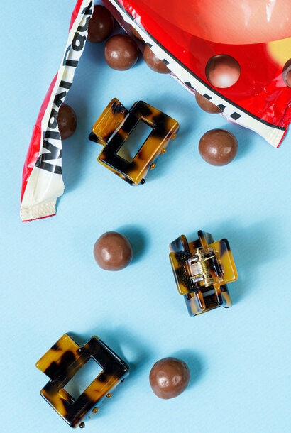 Mini Viv (kleine vierkante clip) - Marmer Bruin