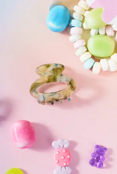 Coco (mini ronde clip) - Marmer licht Groen / Blauw