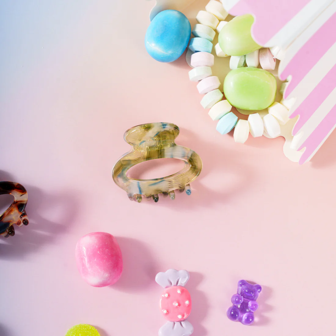 Coco (mini ronde clip) - Marmer licht Groen / Blauw-1