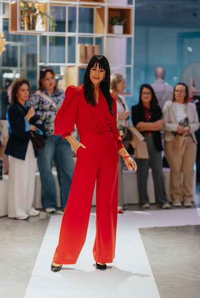 Jumpsuit wrap with puff sleeves CHERRY