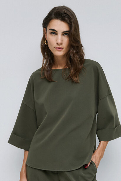 Blouse with Boat Neckline - Kaki