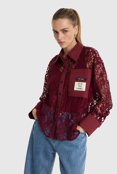 Woven Lace Blouse - 512 Bordeaux