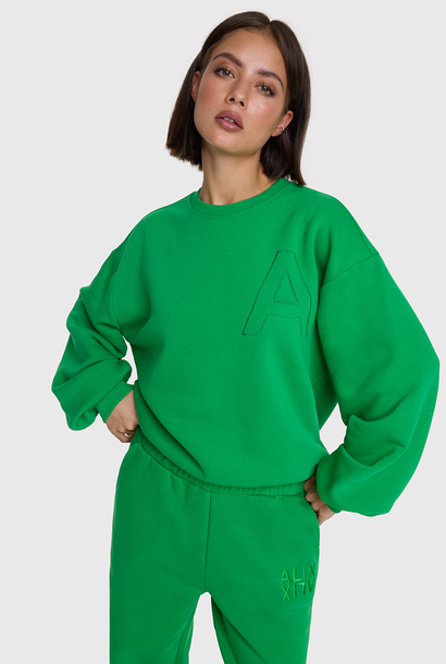 Knitted Embroidered A Sweater Bright Green