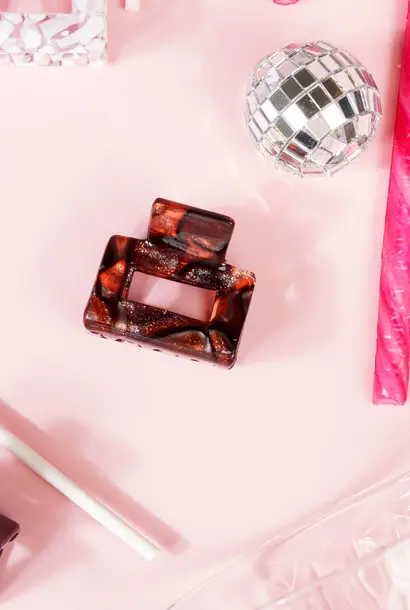 Mini Viv (kleine vierkante clip) - Glitter Donkerbruin