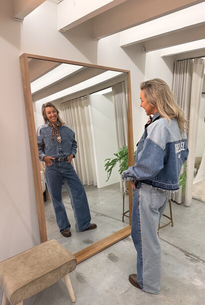 Woven Mix Denim Blouse Light Blue