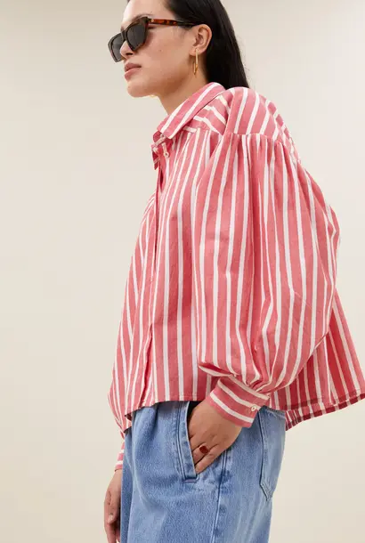 Sarah short stripe blouse - red stripe