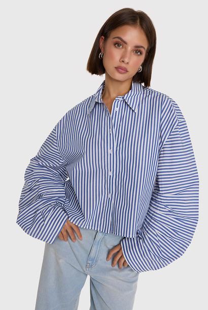 Woven Fancy Striped Blouse - Royal Blue