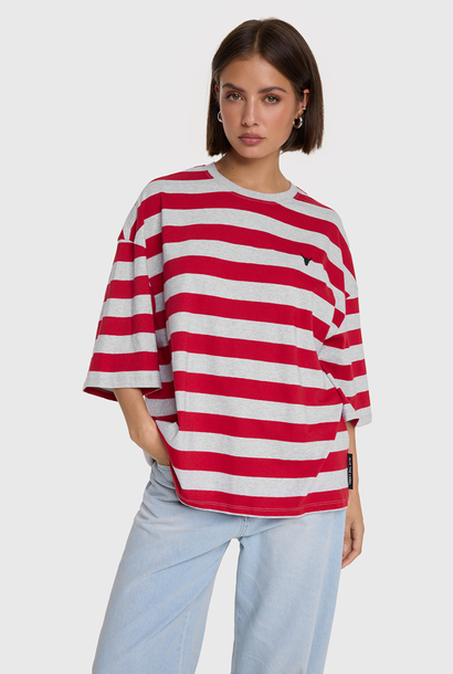 Knitted Block Stripe T-shirt - Cerise