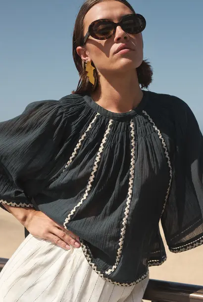 Emmi embroidery Blouse - Charcoal