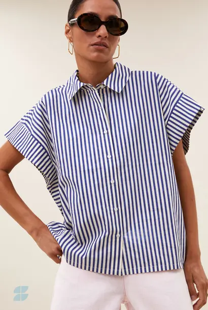 Pixie blue stripe Blouse - Dark Blue Stripe