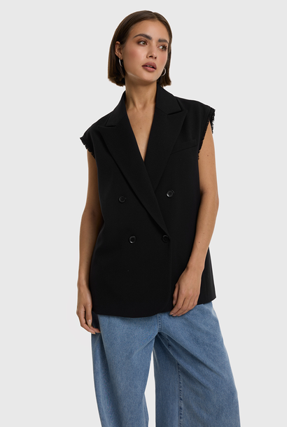 Ladies woven flowy waistcoat - Black