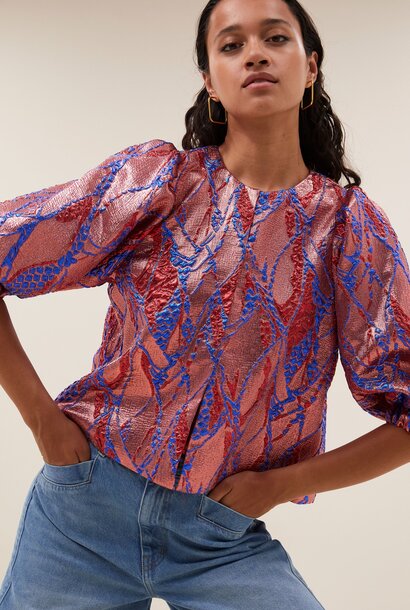MAURI Jacquard Blouse - Coral