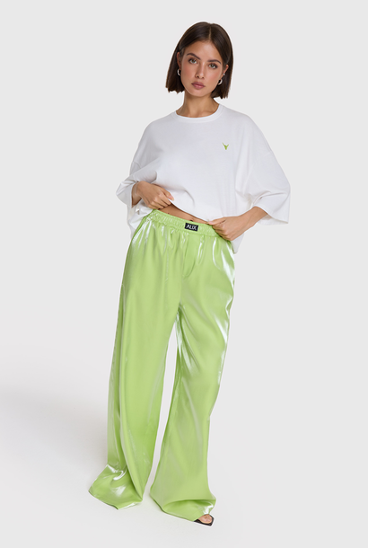 Ladies woven mix shine Pants - Lime Yellow
