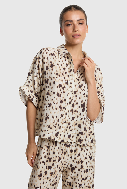 Woven Animal Oversized Blouse - Animal