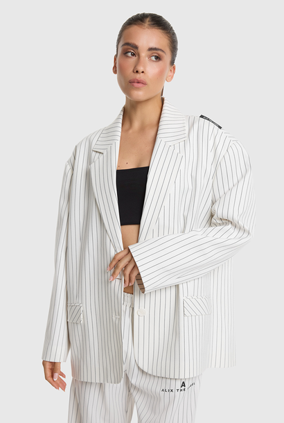 Woven Striped Oversized Blazer - Soft White