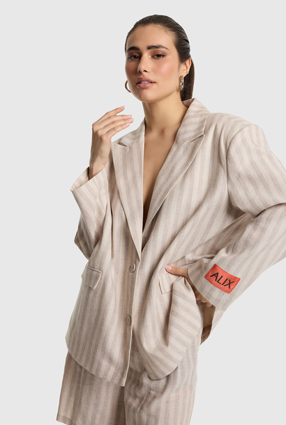 Woven Striped Blazer - Sand