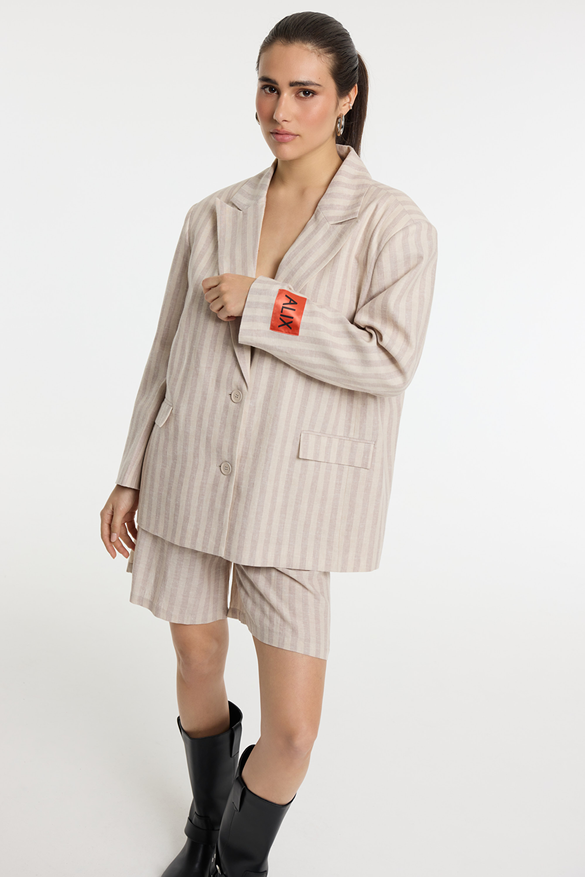 Woven Striped Blazer - Sand-2