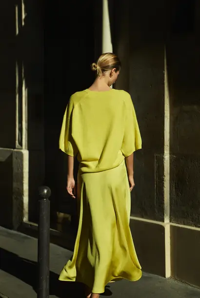 Washed Satin Drawstring Skirt LIMONCELLO