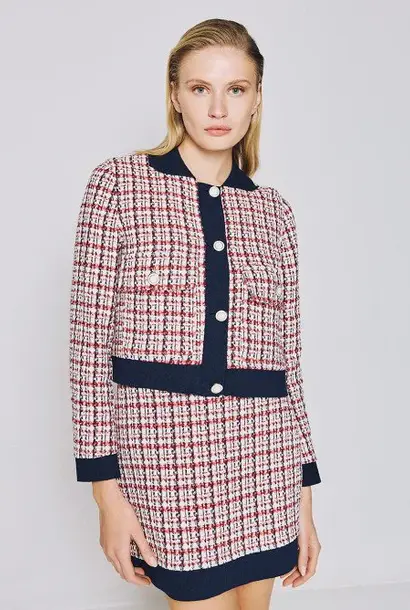 Cropped tweed blazer with ribbed details RED
