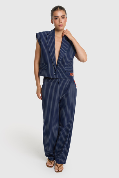 Woven Striped Barrel Pants - Navy