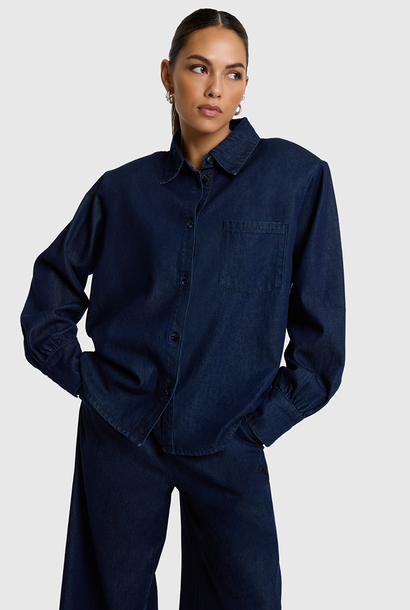 Woven Oversized Denim Blouse - Indigo