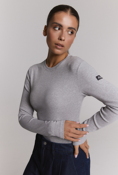 Knitted Rib Longsleeve T-Shirt - Grey Melange
