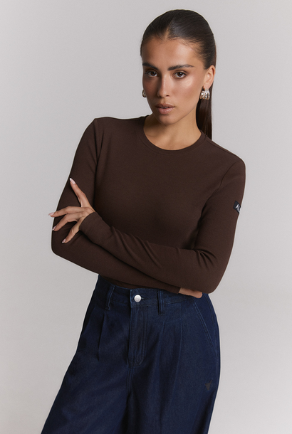 Knitted Rib Longsleeve T-Shirt - Warm Brown