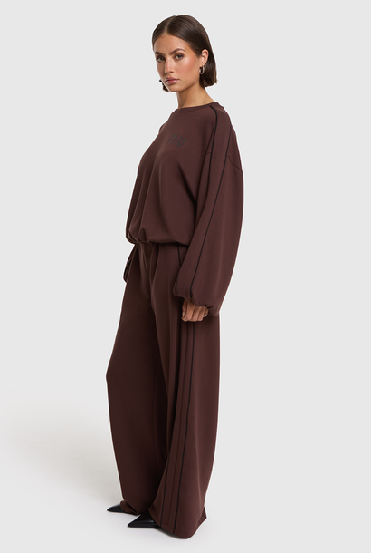 Knitted Piping Pants Scuba Jersey - Warm Brown