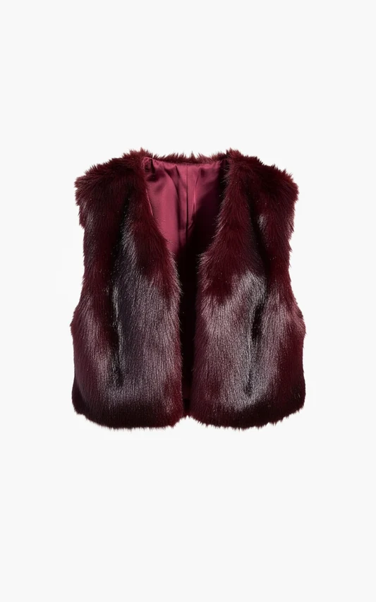 IslaW6 Fake Fur Waistcoat - Burgundy-2
