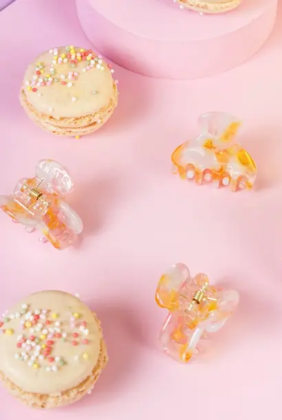 Lili Mini Marmer Clip - Wit Geel Roze