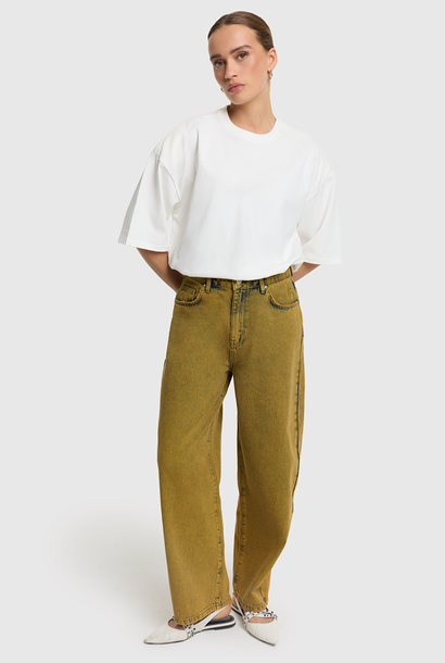 Woven Overdyed Denim Pants -  Yellow Ochre