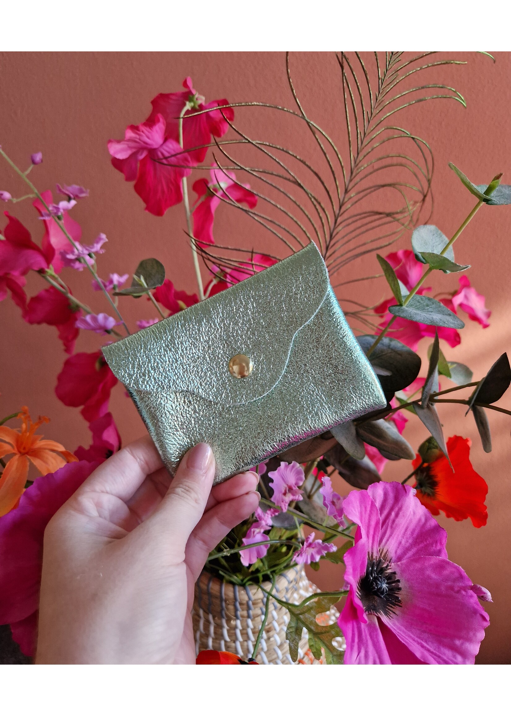 Leren portemoneetje | Mint metallic