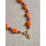 By trendz Ketting met bedel | Hartje | Roze/oranje