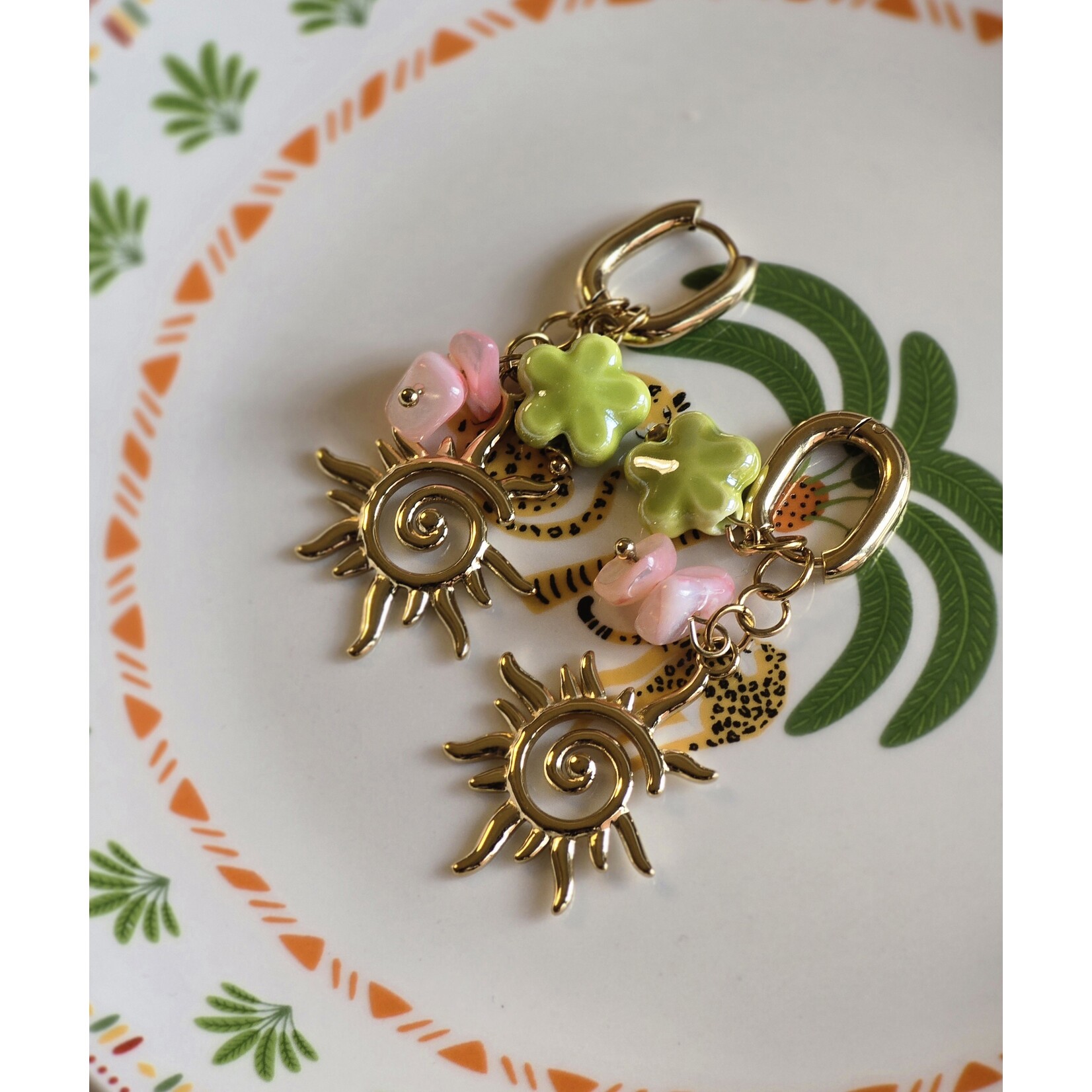 Oorbellen | Sunshine | Groen/roze