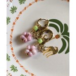 Oorbellen | Bloem | Roze/groen