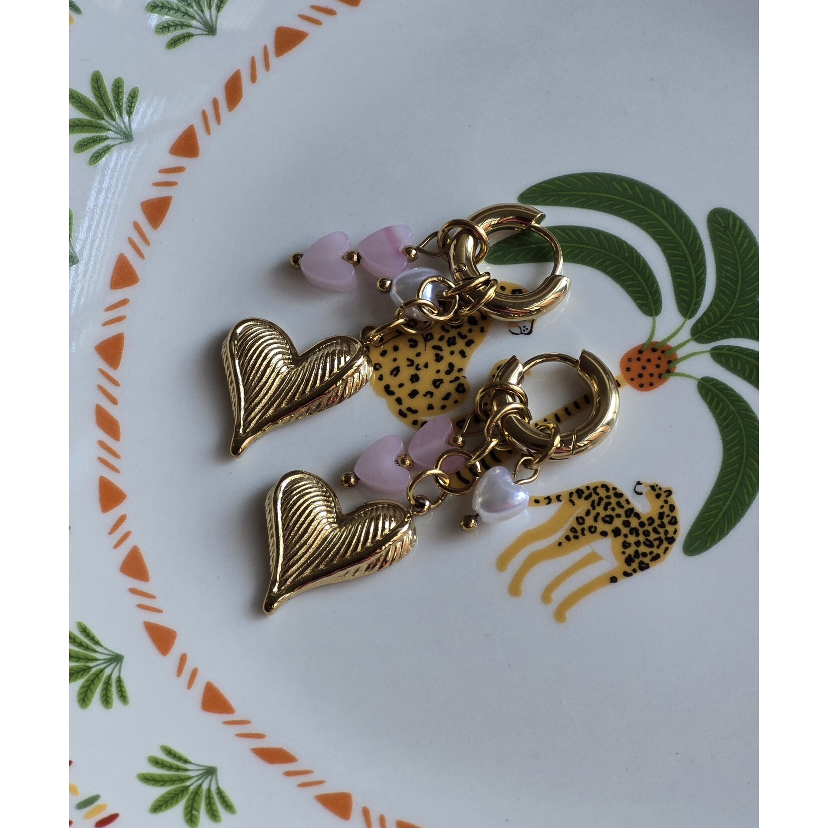 Oorbellen | Hart | Roze/parel